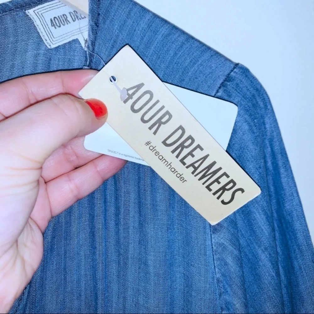 NWT 4our Dreamers Denim Cropped Wide Leg Jumpsuit